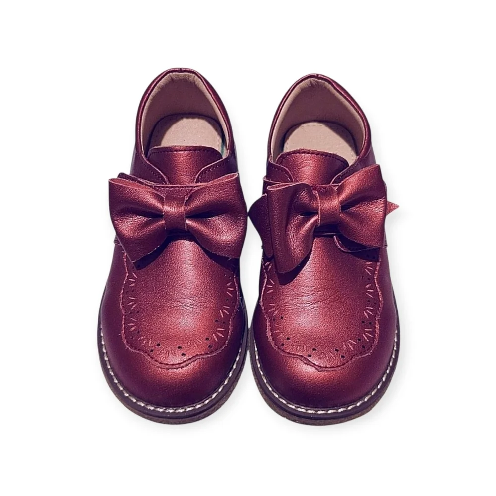 Red Gold with Subtle Metallic Sheen Leather Bow Loafers Size 1